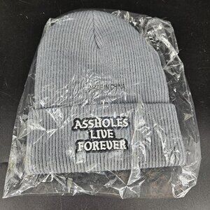 A$$holes Live Forever Hat Beanie Knit Mens One Size Gray Funny Cuffed Stretch